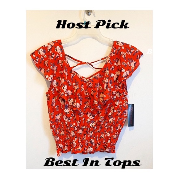 No Boundaries Tops - NWT Red Floral Crisscross Crop Top